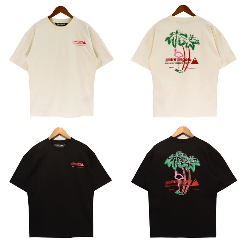 Streetwear Flamingo Palm Tree Tee Black Ivory - Gallery Image 1 - Detailed View