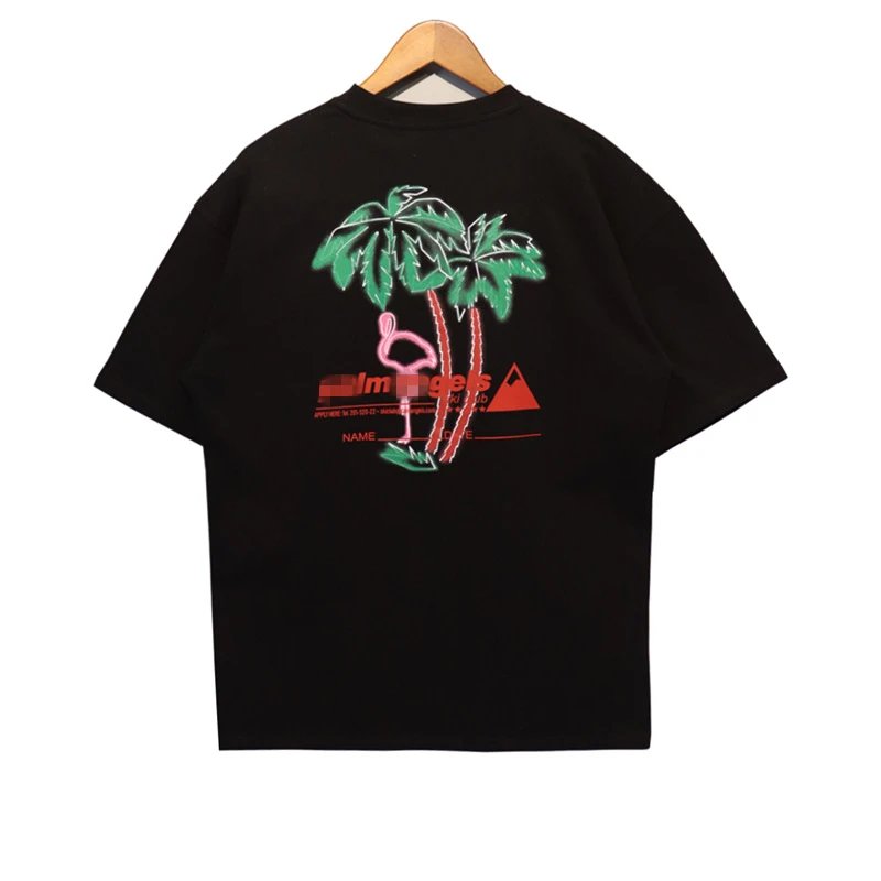 Streetwear Flamingo Palm Tree Tee Black Ivory - Gallery Image 7 - Detailed View