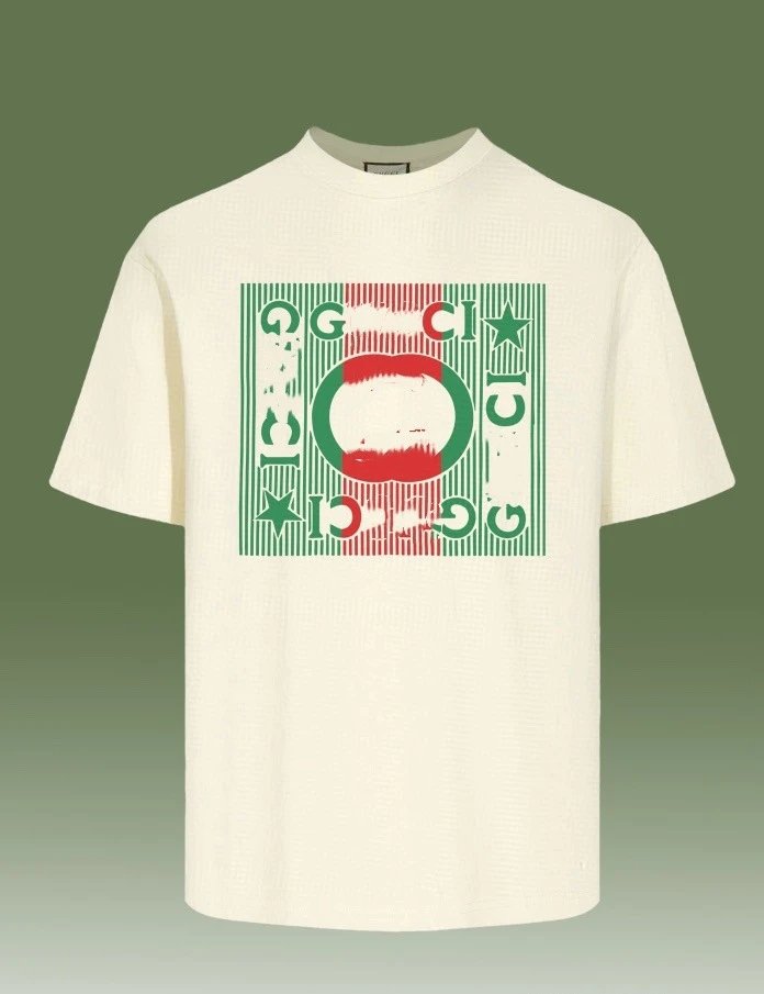 Casual Graphic Cotton Tee Unisex Cream - Gucci - Cnfans - $26.77