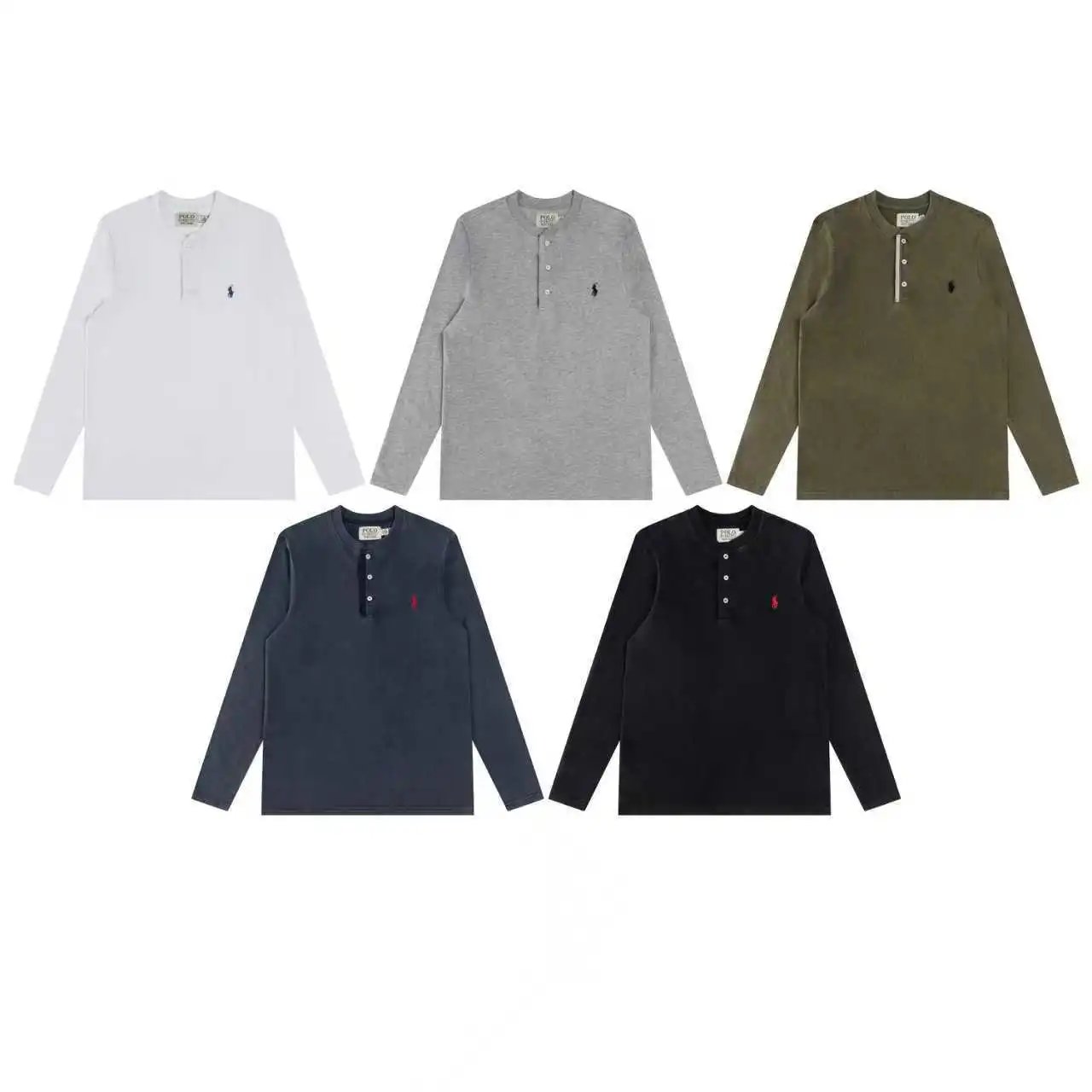 Cotton Henley Long Sleeve T-Shirt, Snow White - Gallery Image 1 - Detailed View