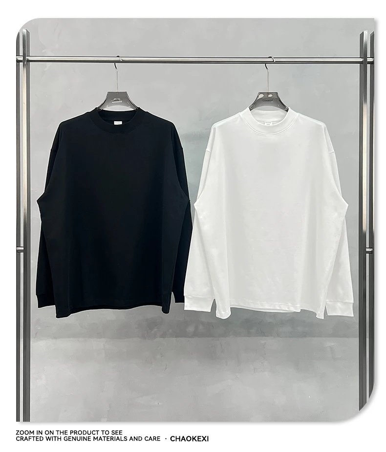 Men's Cotton Long Sleeve Tee Casual Basic Top - Onyx - Gallery Image 7 - Detailed View
