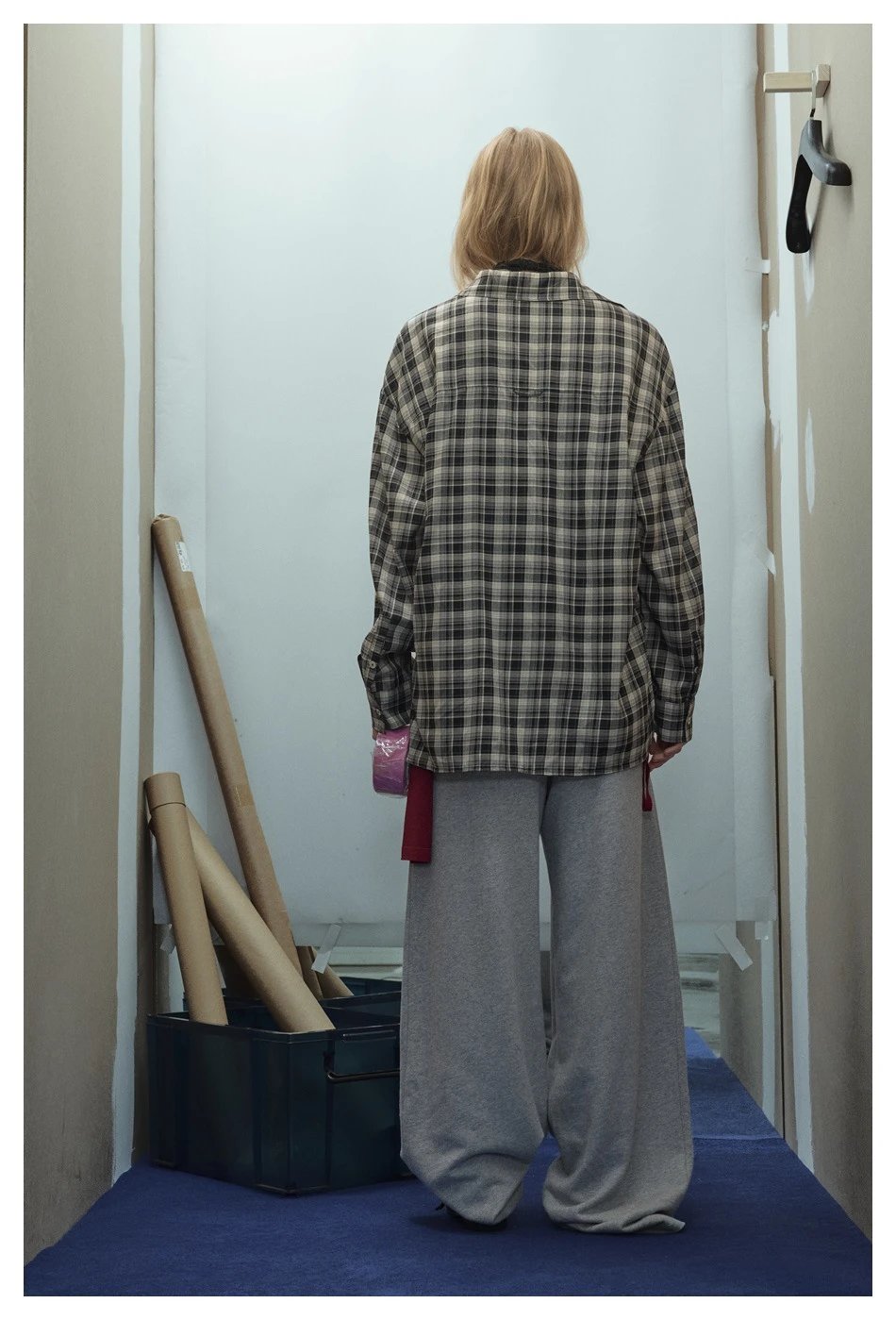 Unisex Retro Plaid Long Sleeve Button Shirt Fall Monochrome - Gallery Image 5 - Detailed View