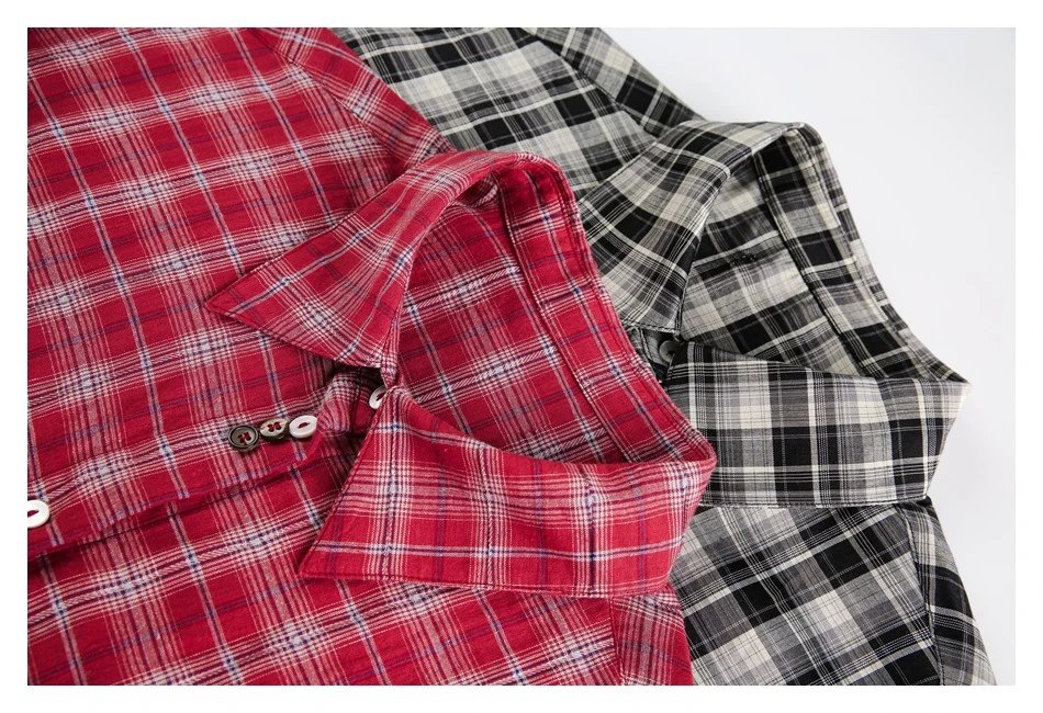 Unisex Retro Plaid Long Sleeve Button Shirt Fall Monochrome - Gallery Image 15 - Detailed View