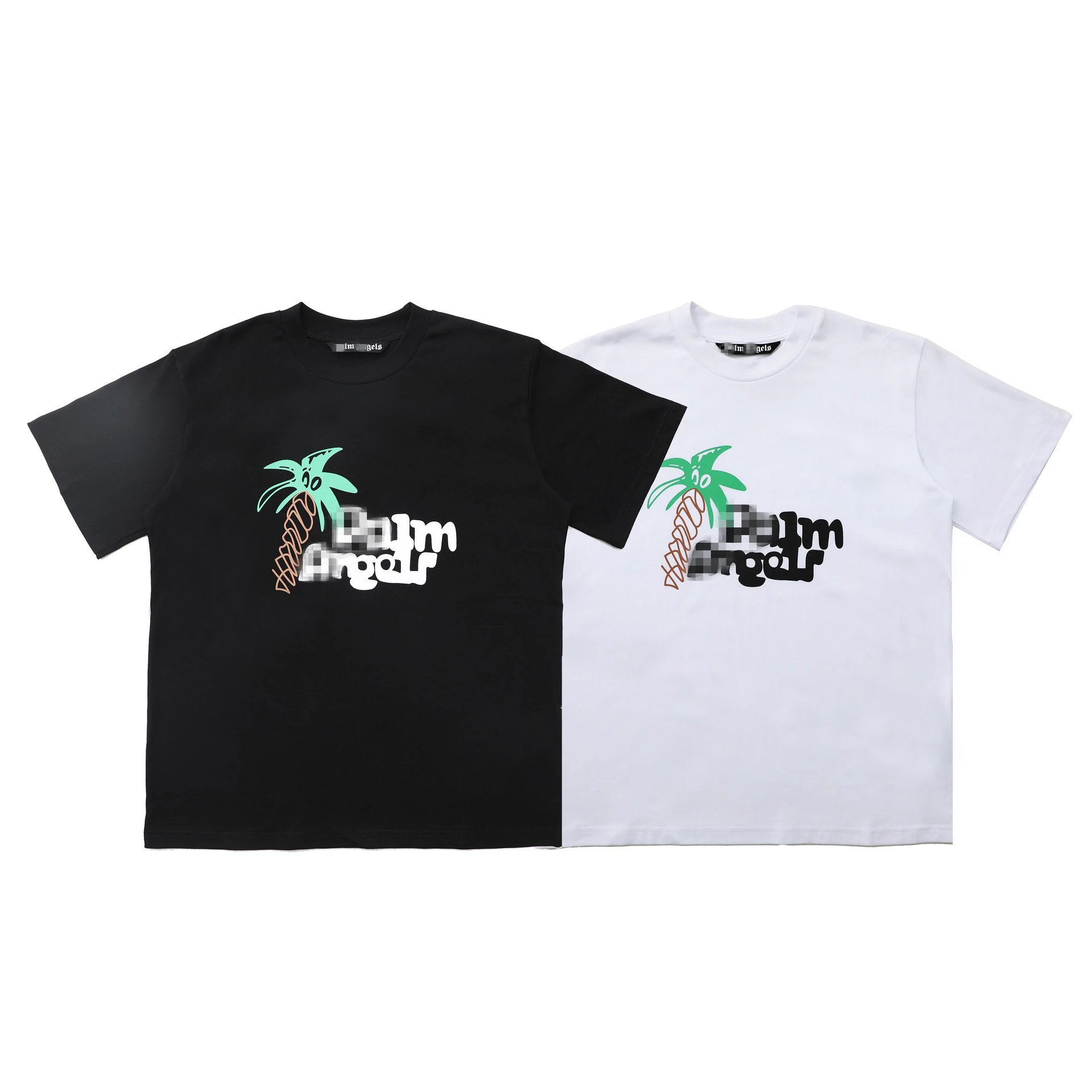Unisex Streetwear Cotton Palm Tree Graphic Tee Black - Gallery Image 4 - Detailed View