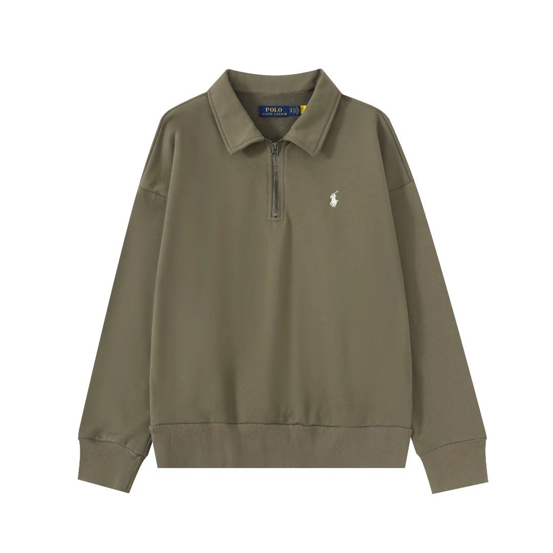 Casual Cotton Half Zip Pullover Sweatshirt, Olive - Ralph Lauren - Cnfans - $44.19