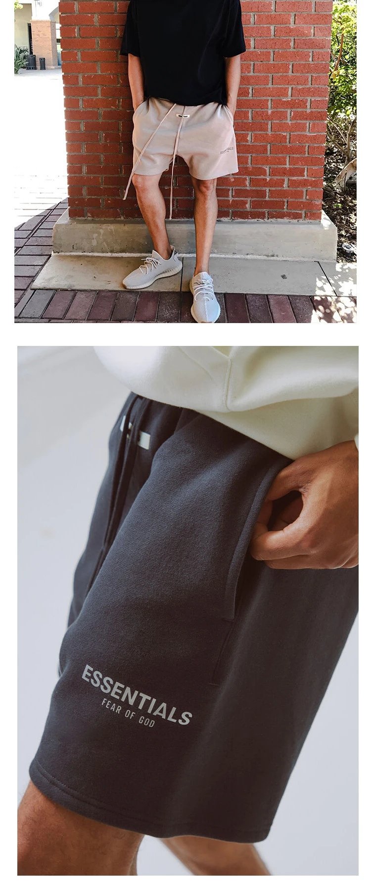 Streetwear Cotton Drawstring Shorts Ashen Black - Gallery Image 7 - Detailed View