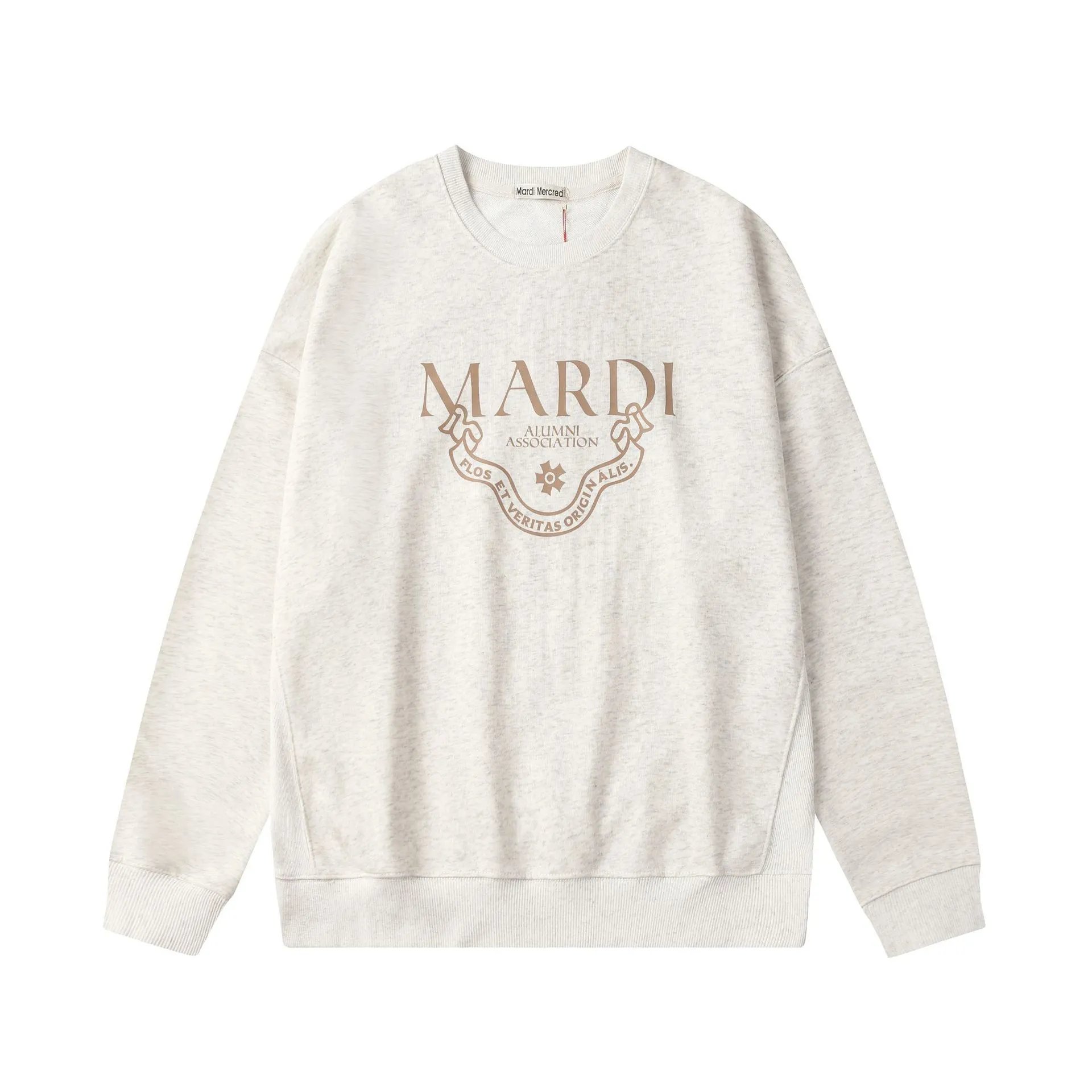 Unisex Loose Terry Crewneck Mardi Graphic Sweatshirt Oatmeal - Mardi Mercredi - Cnfans - $26.45