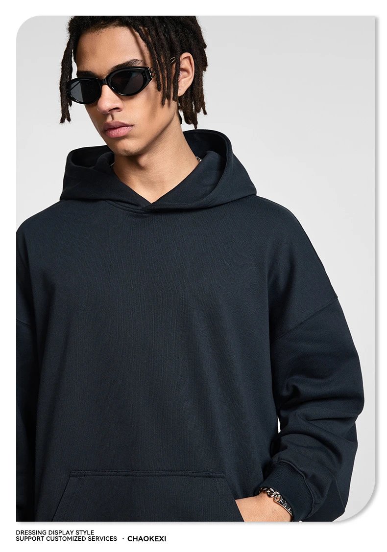 Men's Cotton Fleece Hoodie Heavyweight Pullover, Alabaster - Gallery Image 11 - Detailed View