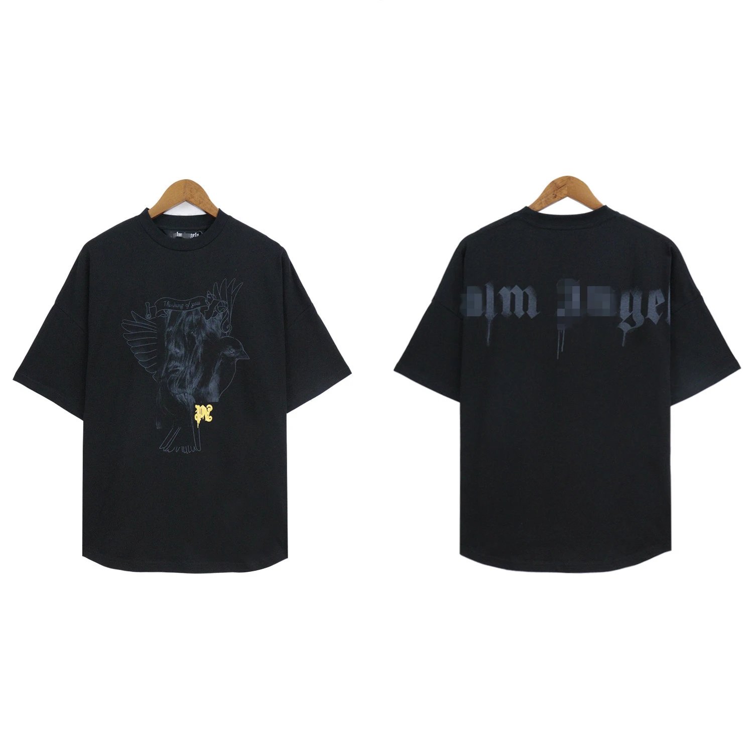 Streetwear Dove Graphic Cotton Tee Charcoal Black - Palm Angels - Cnfans - $21.29