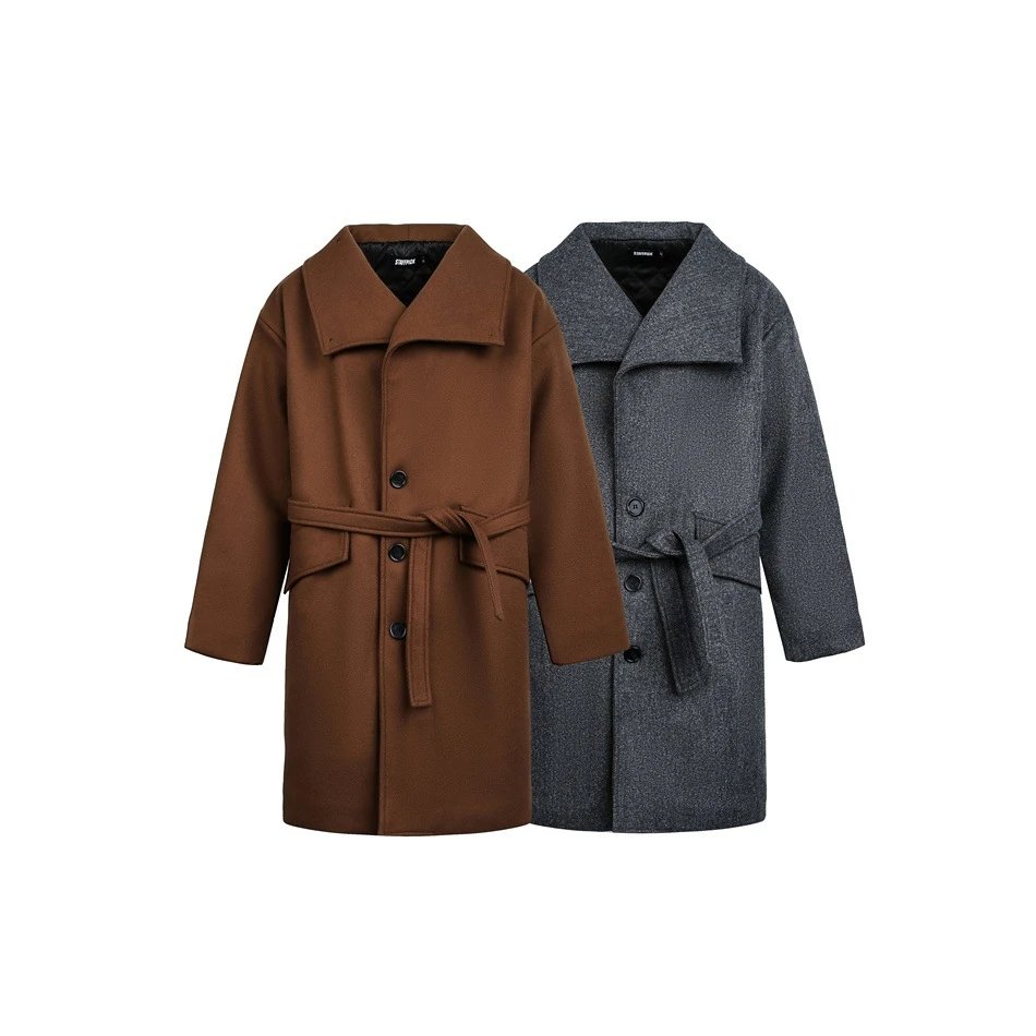 Unisex Oversized Wool Blend Winter Coat, Charcoal Grey - Gallery Image 6 - Detailed View