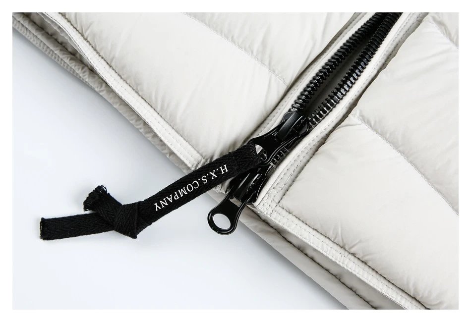 Men's Winter Warm Stand Collar Puffer Jacket, Duck Down, Snow White - Gallery Image 10 - Detailed View