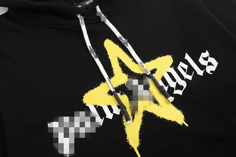 Star Print Cotton Pullover Hoodie, Jet Black - Gallery Image 8 - Detailed View