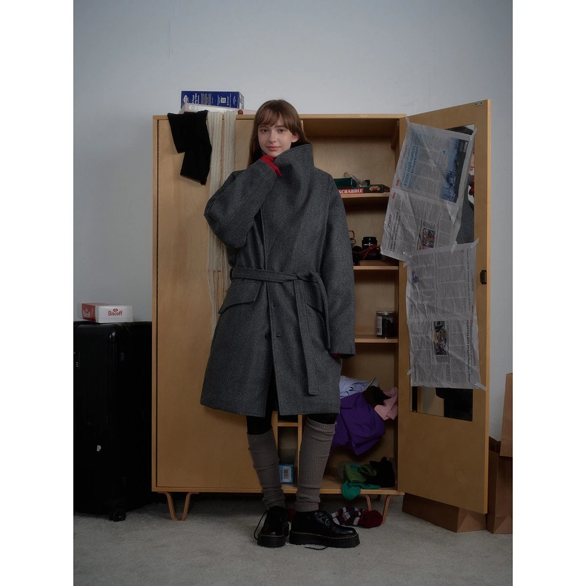 Unisex Oversized Wool Blend Winter Coat, Charcoal Grey - Gallery Image 4 - Detailed View