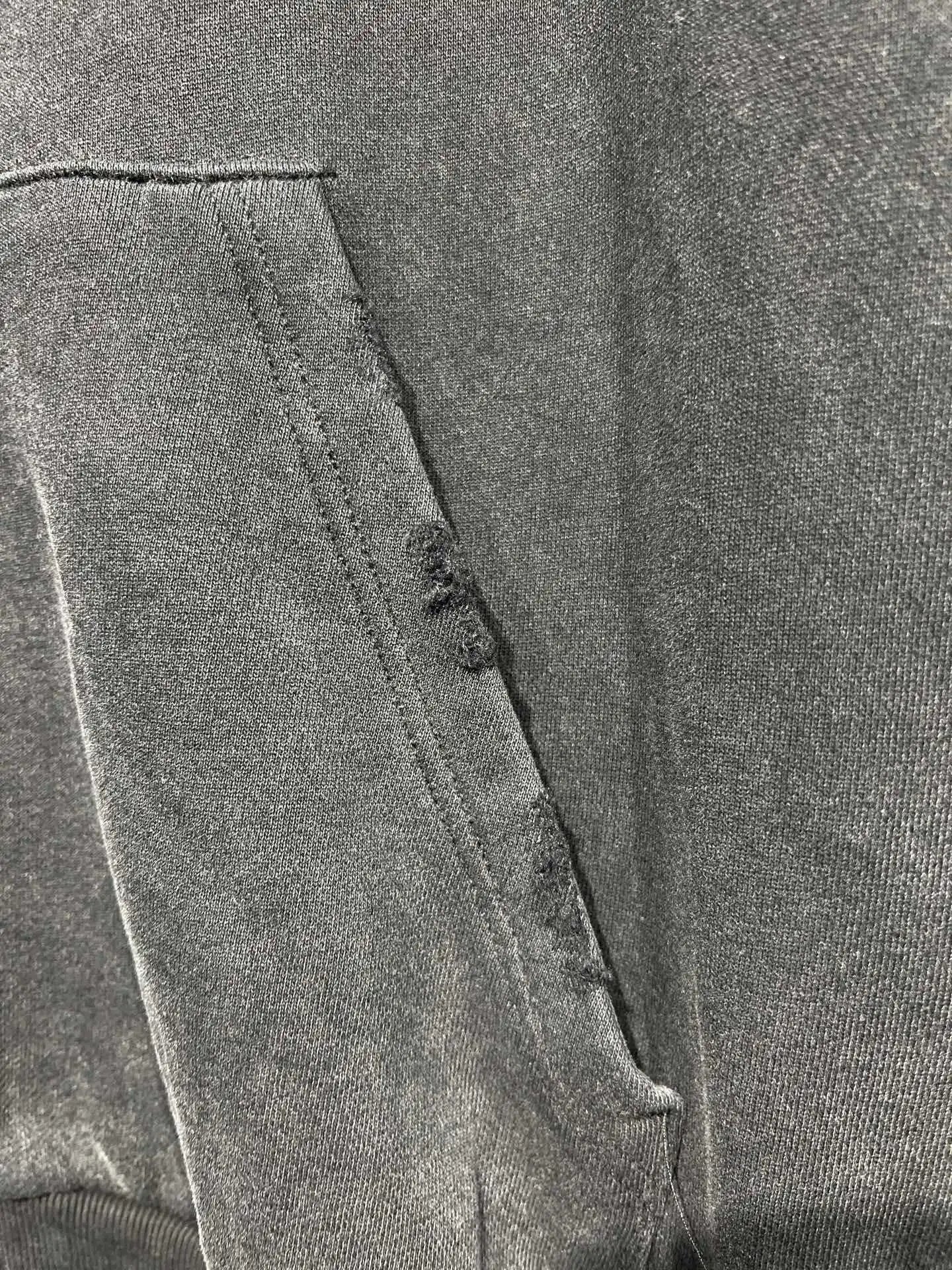 Unisex Oversized Distressed Graphic Zip Hoodie, Washed Black - Gallery Image 6 - Detailed View