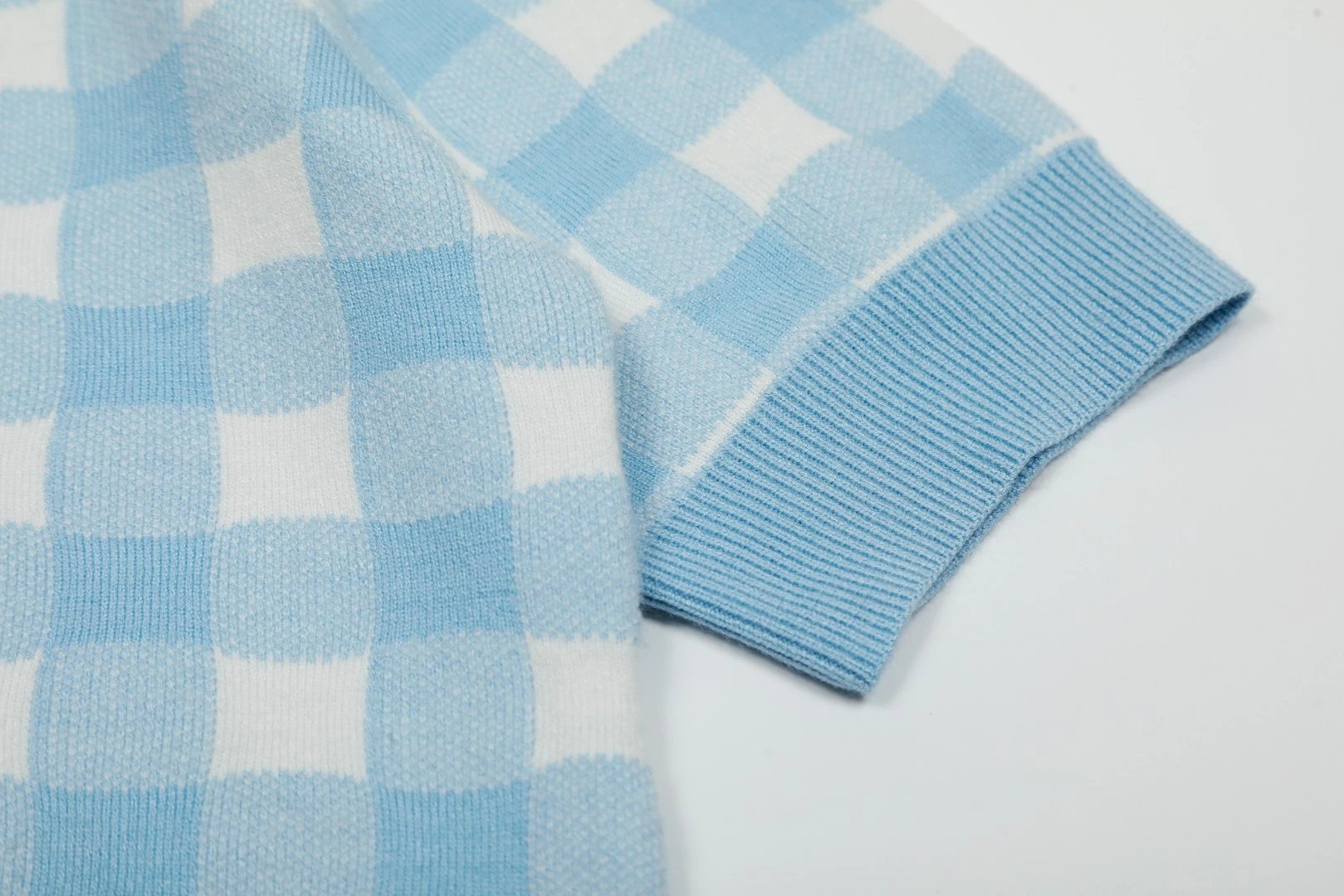 Women's Knit Cardigan Plaid Short Sleeve Top - Gray - Gallery Image 14 - Detailed View