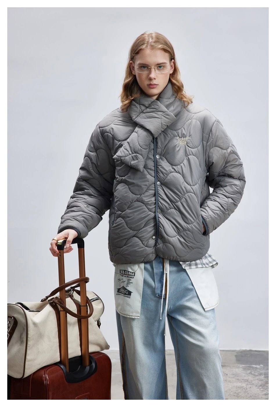 Retro Unisex Winter Quilted Padded Jacket Desert Taupe - Gallery Image 1 - Detailed View