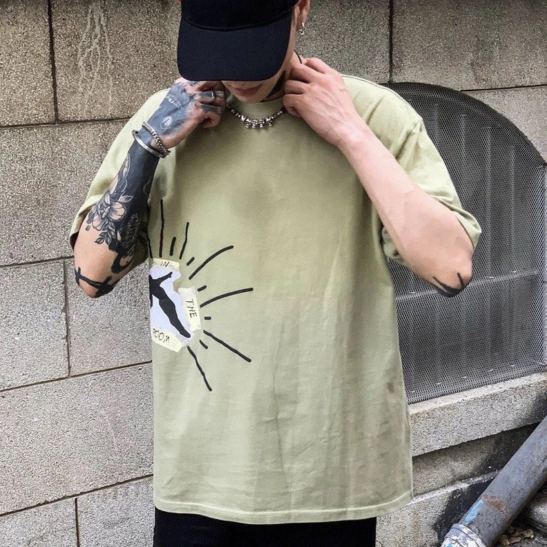 Vintage Graphic Streetwear Cotton T-Shirt Moss Green - Gallery Image 12 - Detailed View