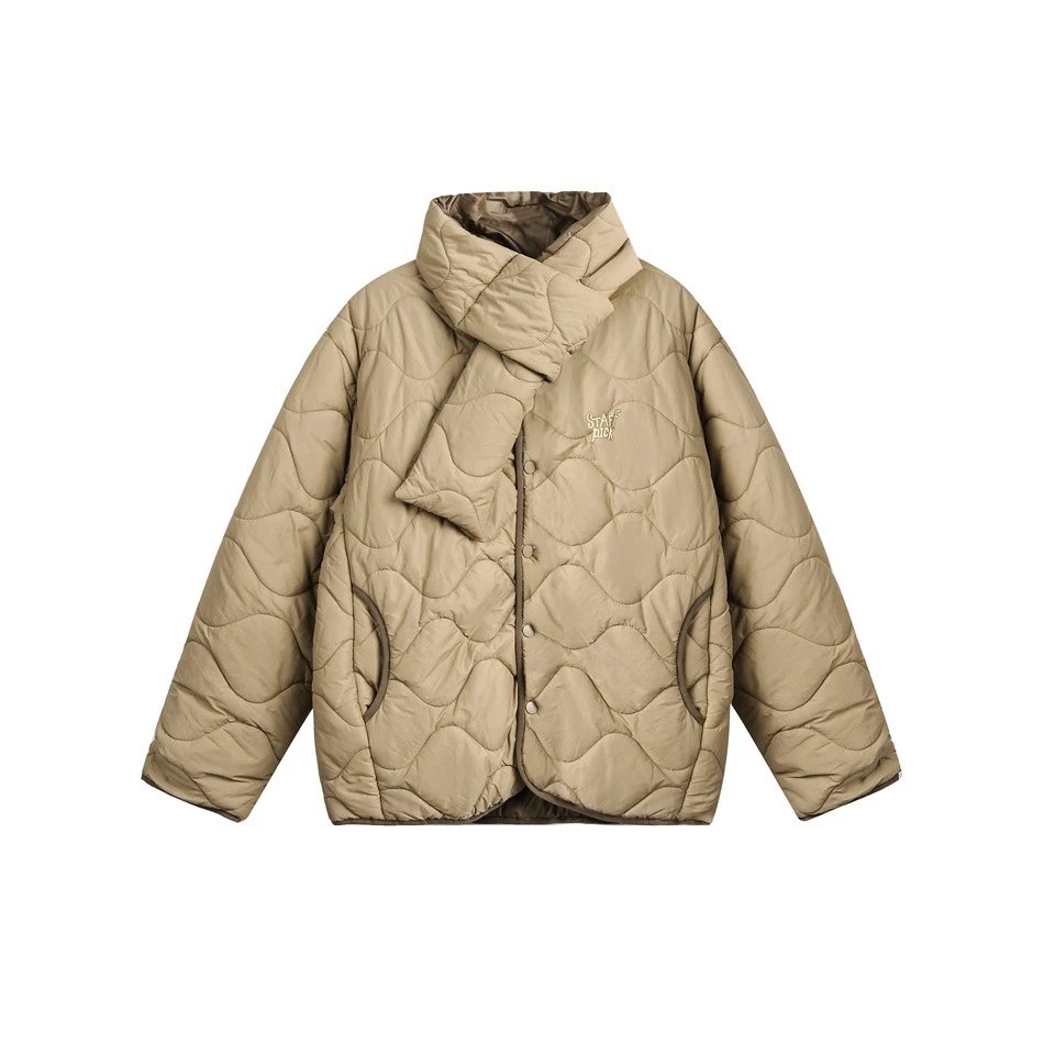 Retro Unisex Winter Quilted Padded Jacket Desert Taupe - Gallery Image 7 - Detailed View