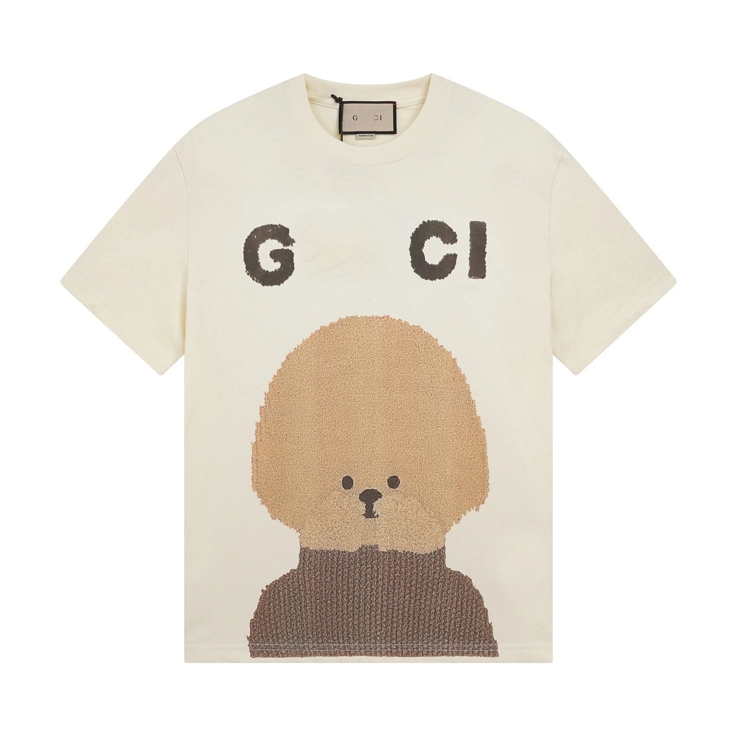Casual Cotton Blend Graphic Tee Shirt Ecru - Gucci - Cnfans - $23.55