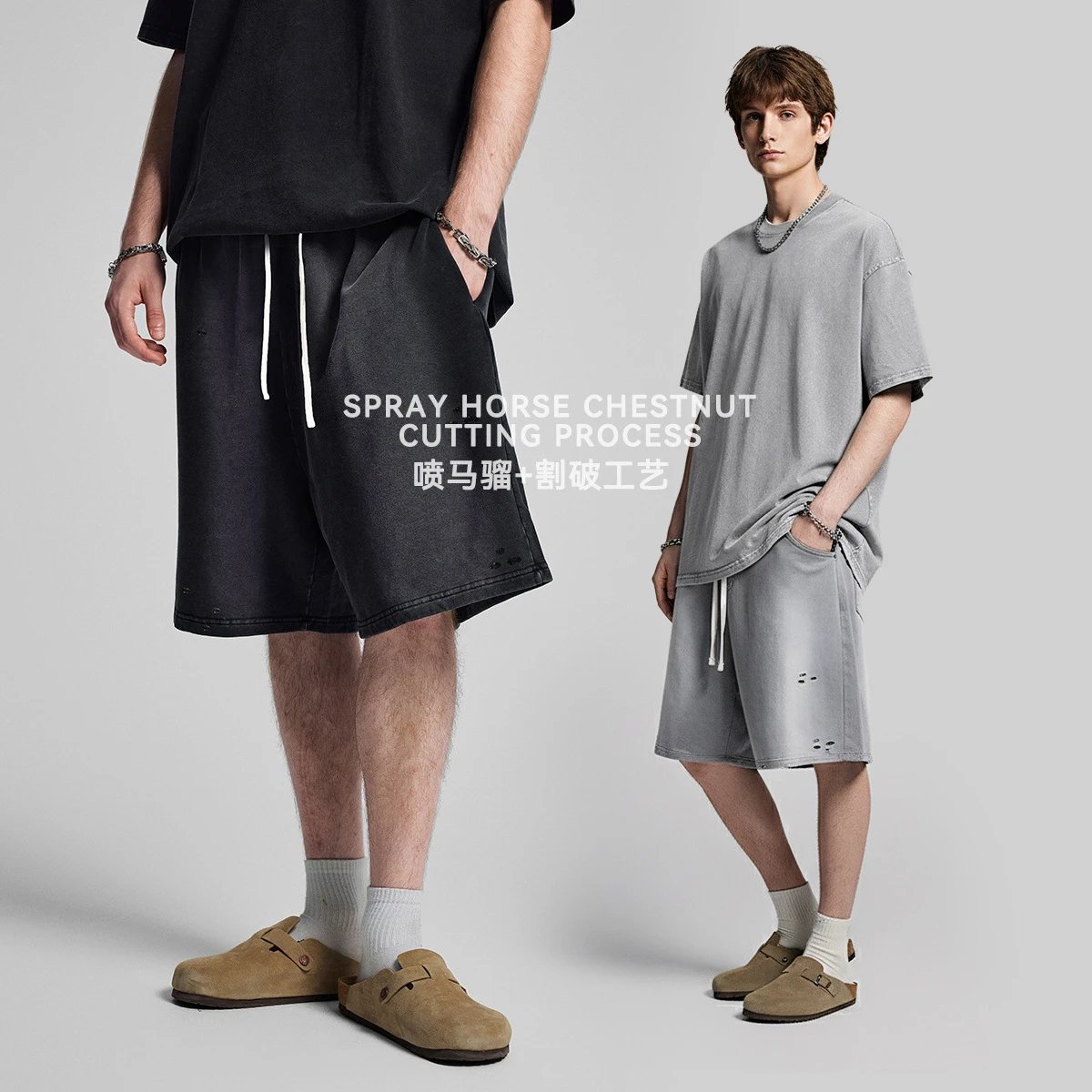 Men's Vintage Distressed Shorts, Street Style, FOG - ChaoKeXi - Cnfans - $24.19