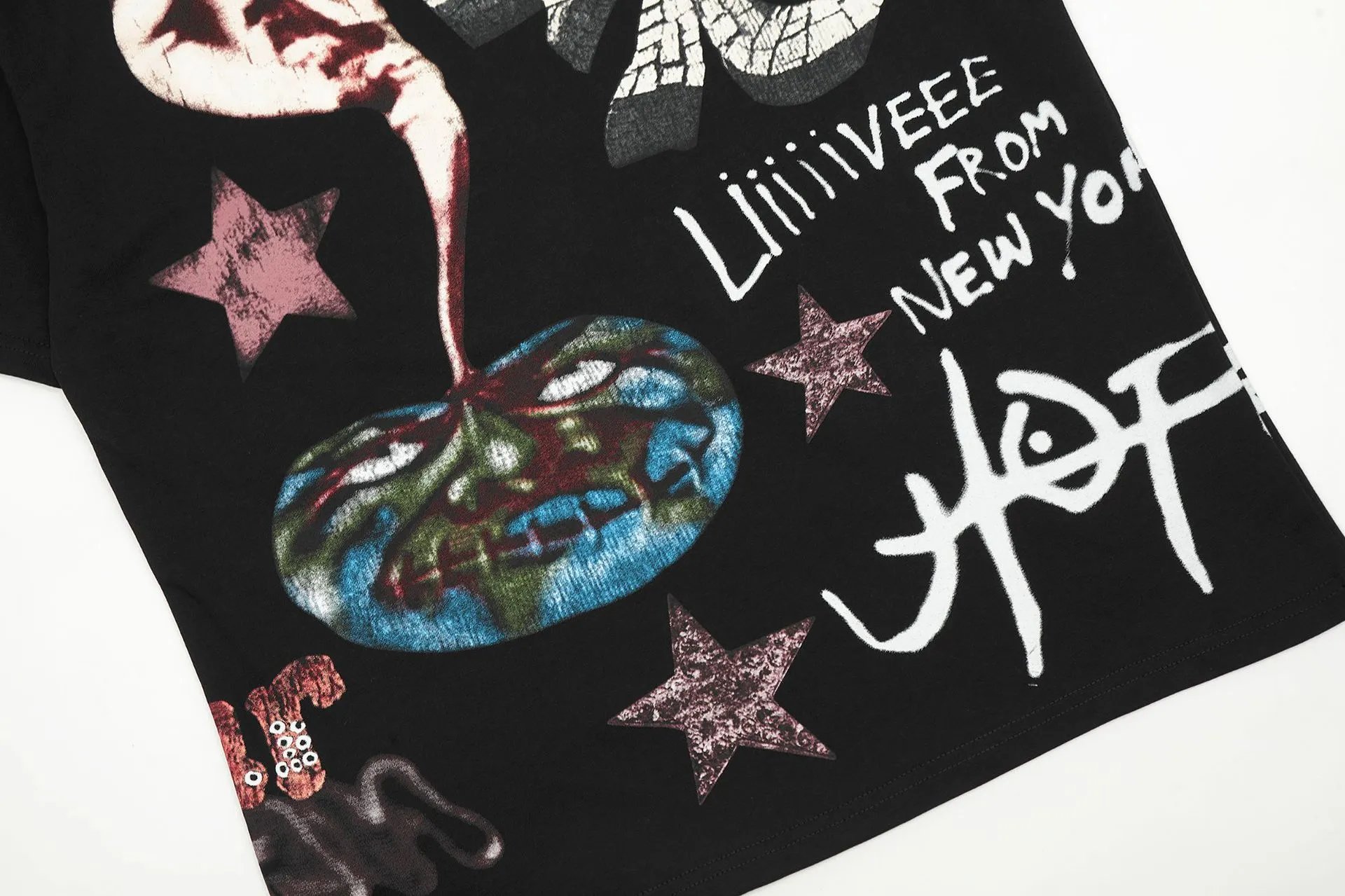 Utopia Graphic Streetwear Cotton T-Shirt Onyx Black - Gallery Image 8 - Detailed View