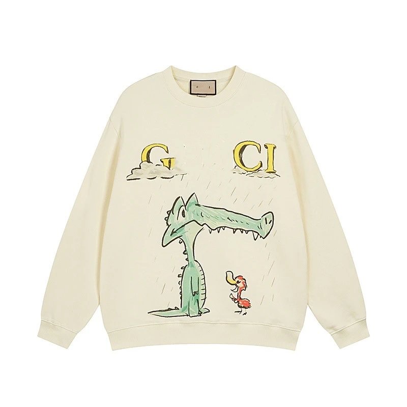 Cartoon Print Cotton Crewneck Sweatshirt Ecru - Gucci - Cnfans - $35.81
