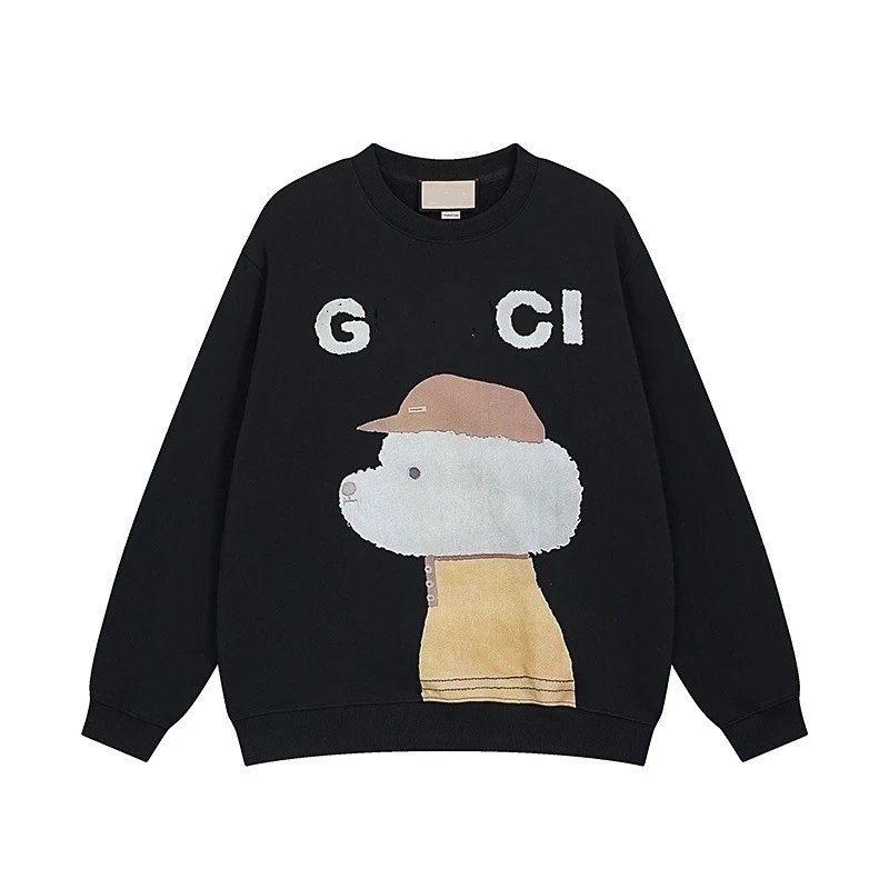 Cartoon Dog Crewneck Sweatshirt, Unisex, Onyx - Gucci - Cnfans - $35.81
