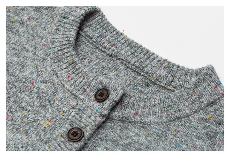 Men's Casual Henley Flecked Knit Sweater Fall Winter Ecru - Gallery Image 8 - Detailed View