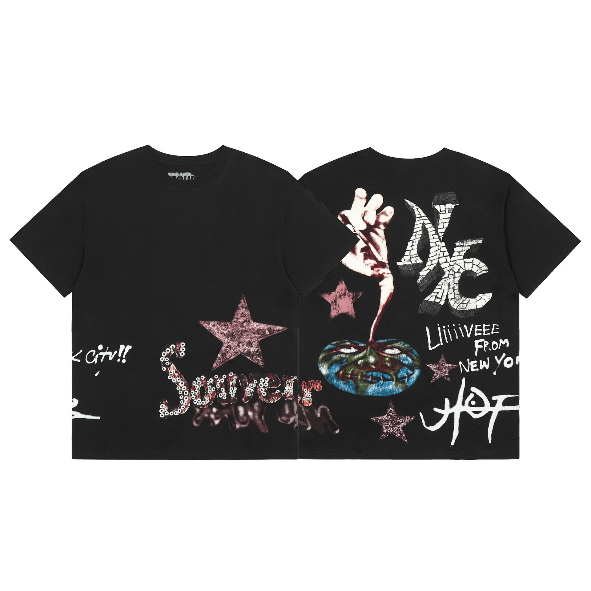 Utopia Graphic Streetwear Cotton T-Shirt Onyx Black - Gallery Image 1 - Detailed View