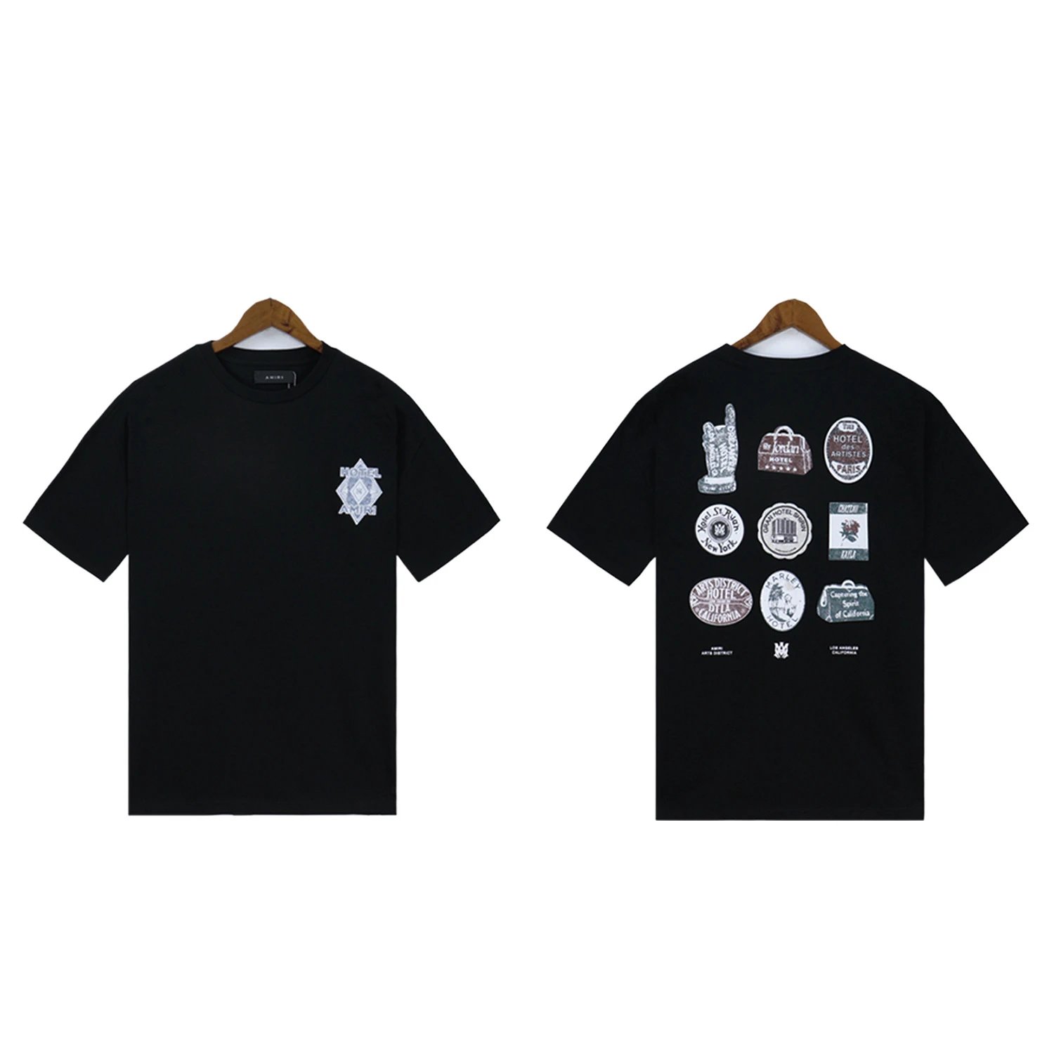 Casual Graphic Print Cotton Tee Unisex Onyx - Amiri - Cnfans - $21.61