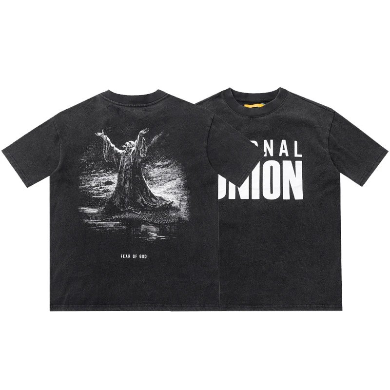 Vintage Graphic Washed Cotton Streetwear Tee Charcoal - Fear of God(FOG） - Cnfans - $23.55