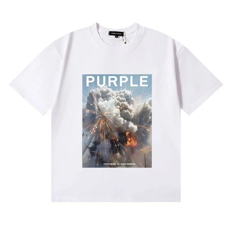 Street Graphic Print Cotton Tee Jet Black - Purple Brand - Cnfans - $20.65