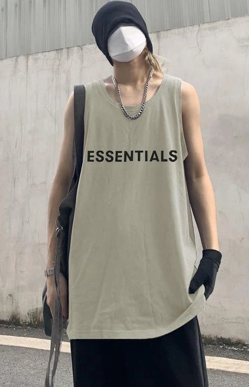 Streetwear Cotton Sleeveless Tank Top Ivory White - Gallery Image 8 - Detailed View