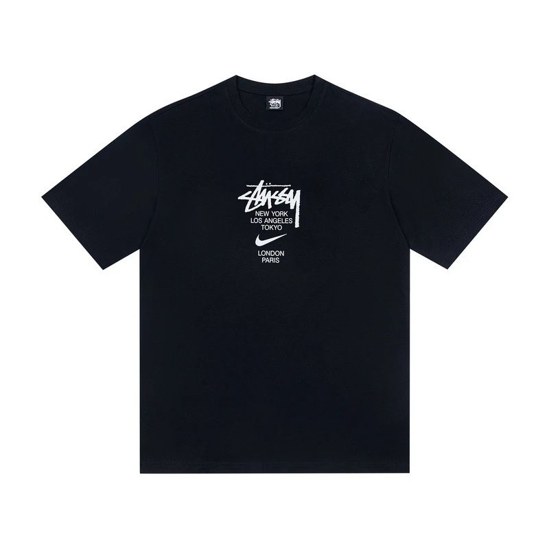 Casual Cotton Graphic Tee Unisex Jet Black - Stussy - Cnfans - $19.35