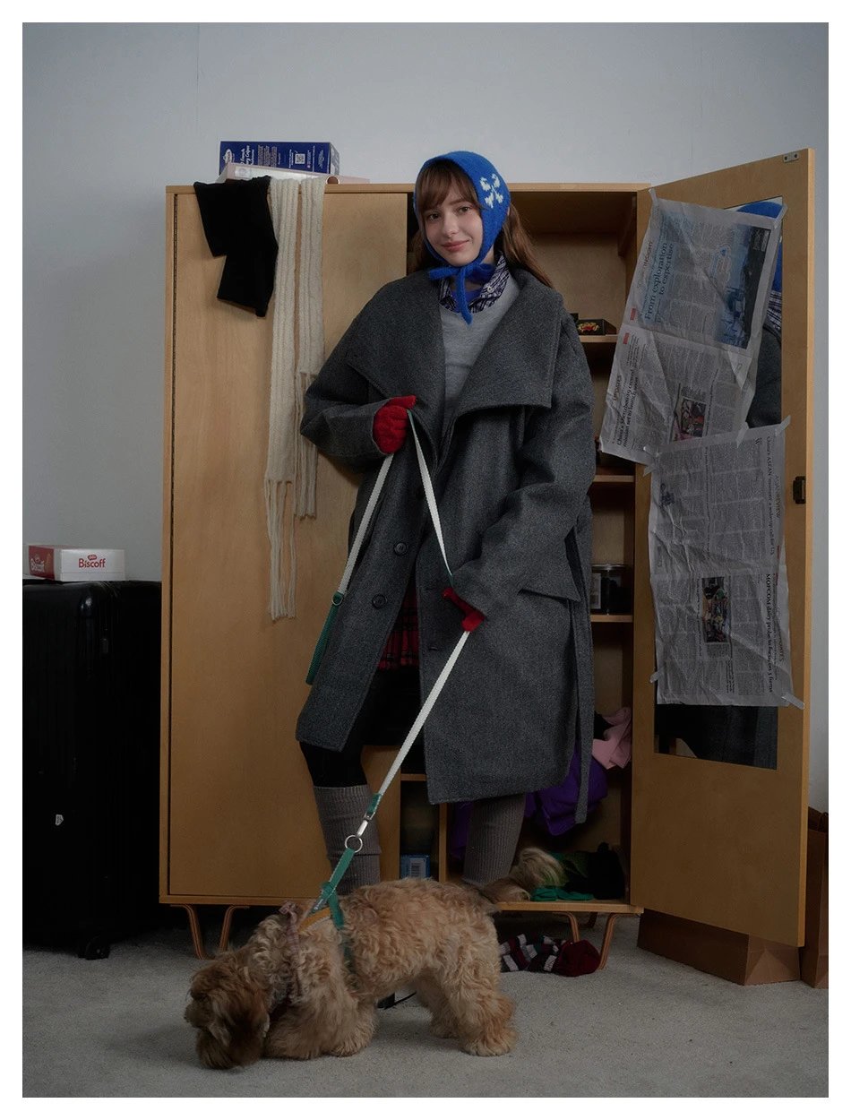 Unisex Oversized Wool Blend Winter Coat, Charcoal Grey - Gallery Image 1 - Detailed View