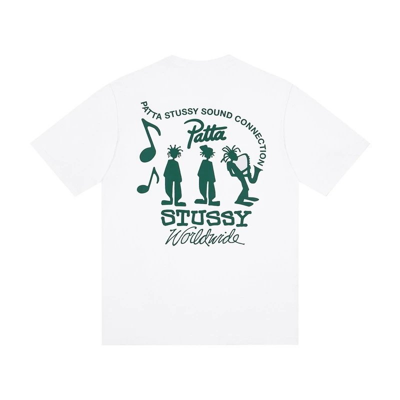 Casual Graphic Cotton Tee Unisex, Ecru - Stussy - Cnfans - $19.35