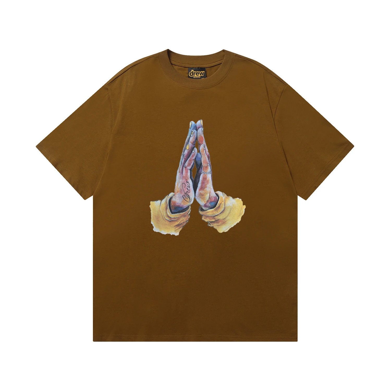 Praying Hands Graphic Streetwear T-Shirt Azure Blue - Gallery Image 5 - Detailed View