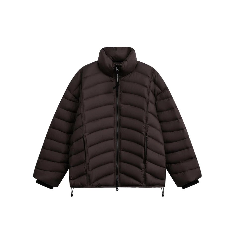 Men's Winter Warm Stand Collar Puffer Jacket, Duck Down, Snow White - Gallery Image 4 - Detailed View