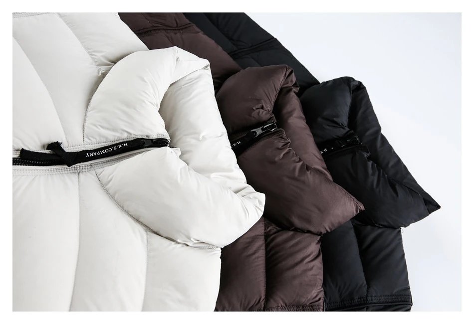 Men's Winter Warm Stand Collar Puffer Jacket, Duck Down, Snow White - Gallery Image 9 - Detailed View