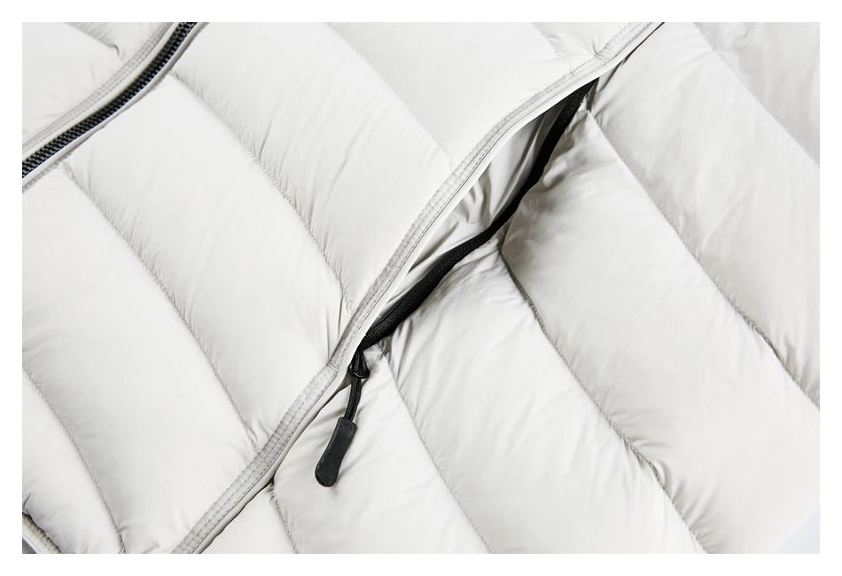 Men's Winter Warm Stand Collar Puffer Jacket, Duck Down, Snow White - Gallery Image 15 - Detailed View