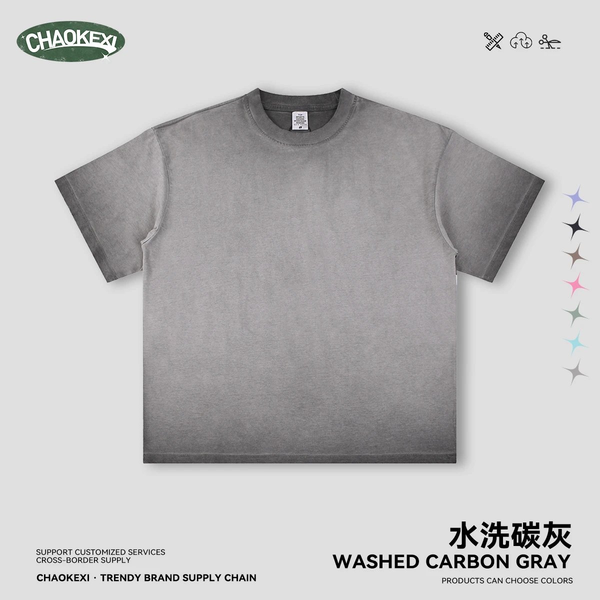 Vintage Cotton Basic T-Shirt Washed Carbon Gray - CHAOKEXI - Cnfans - $17.74