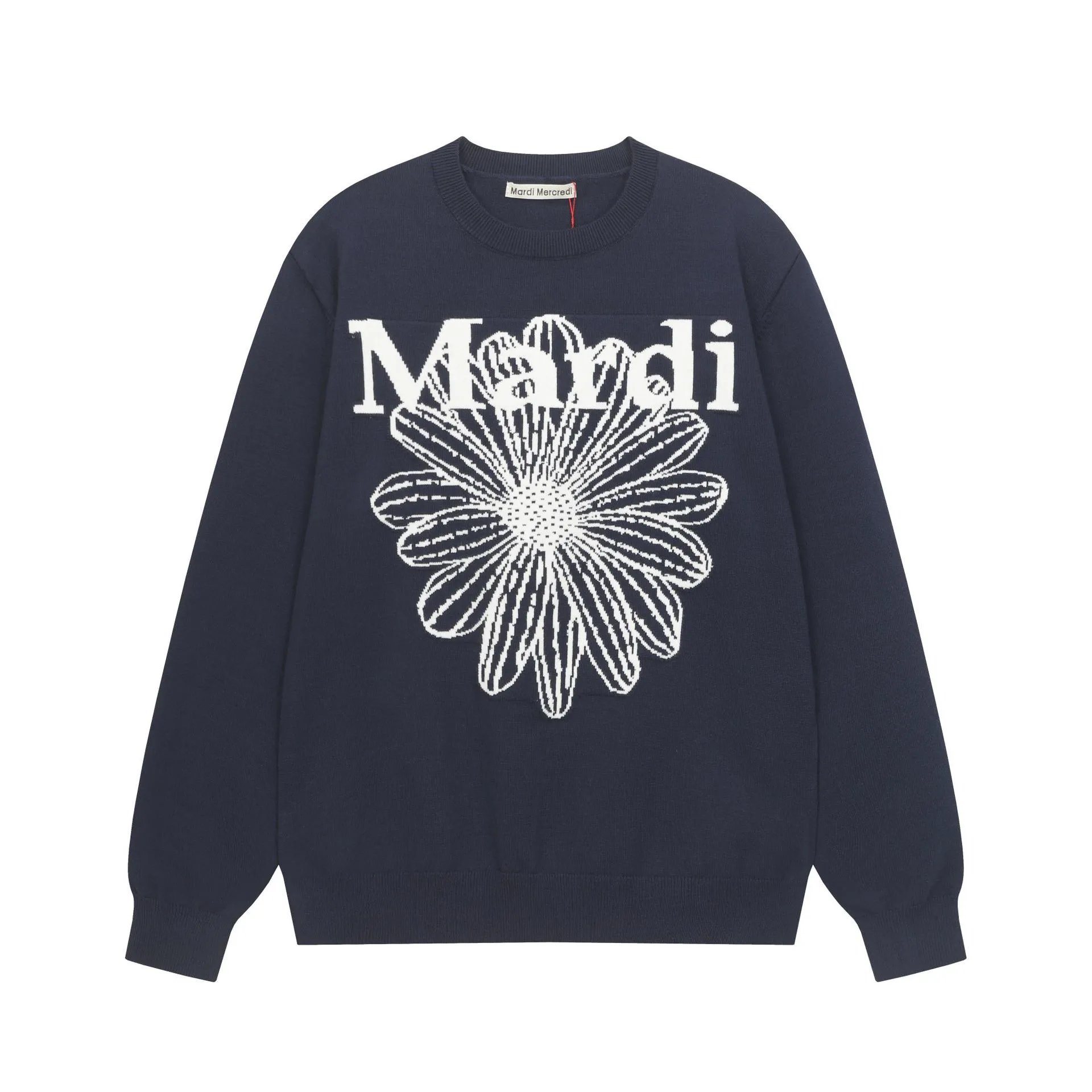 Women's Floral Knit Round Neck Pullover, Greige - Gallery Image 7 - Detailed View