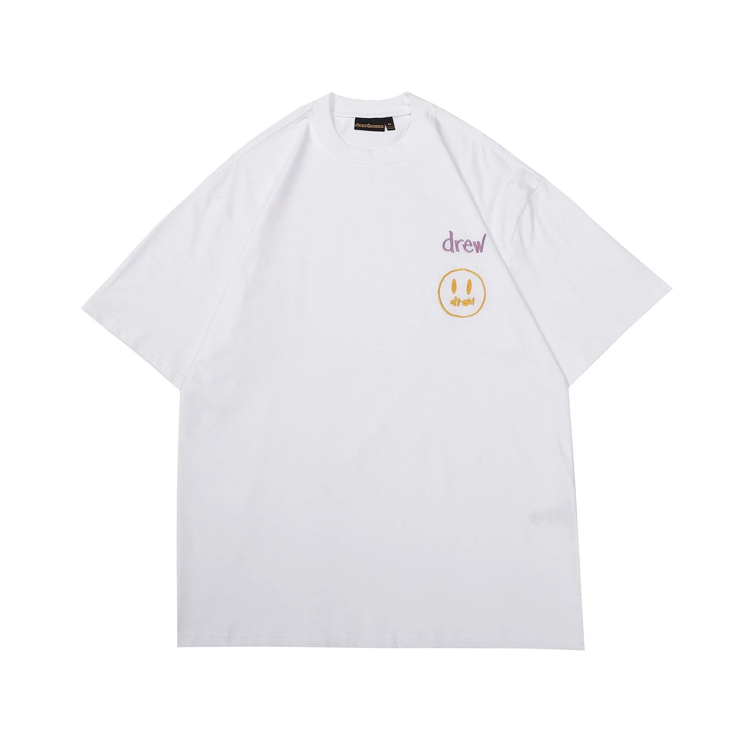 Streetwear Smiley Embroidered Cotton Tee Jet Black - Gallery Image 4 - Detailed View