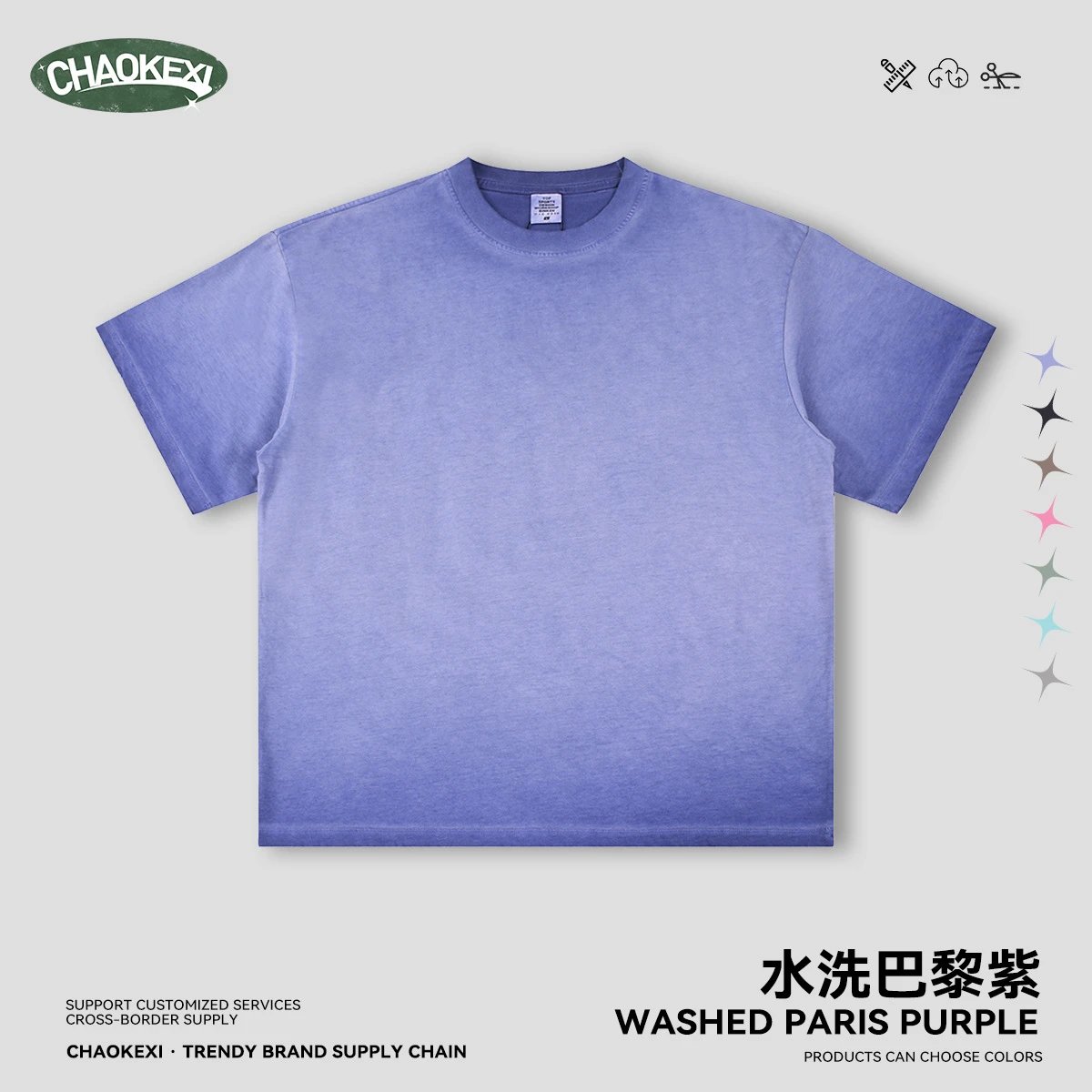 Vintage Cotton Tee Unisex Crewneck Faded Paris Purple - CHAOKEXI - Cnfans - $17.74