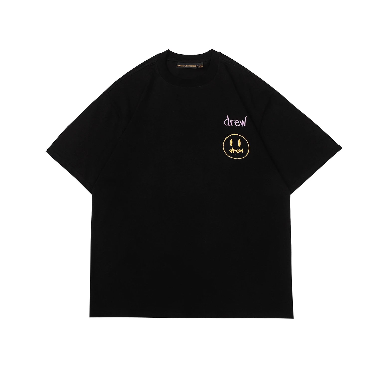 Streetwear Smiley Embroidered Cotton Tee Jet Black - Drew(Drew House) - Cnfans - $23.23