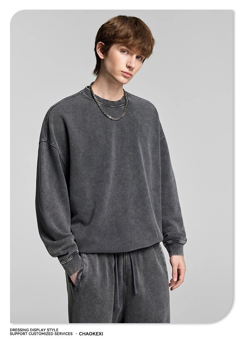 Men 420G Washed Snowflake Crewneck Sweatshirt Sandstone - Gallery Image 9 - Detailed View