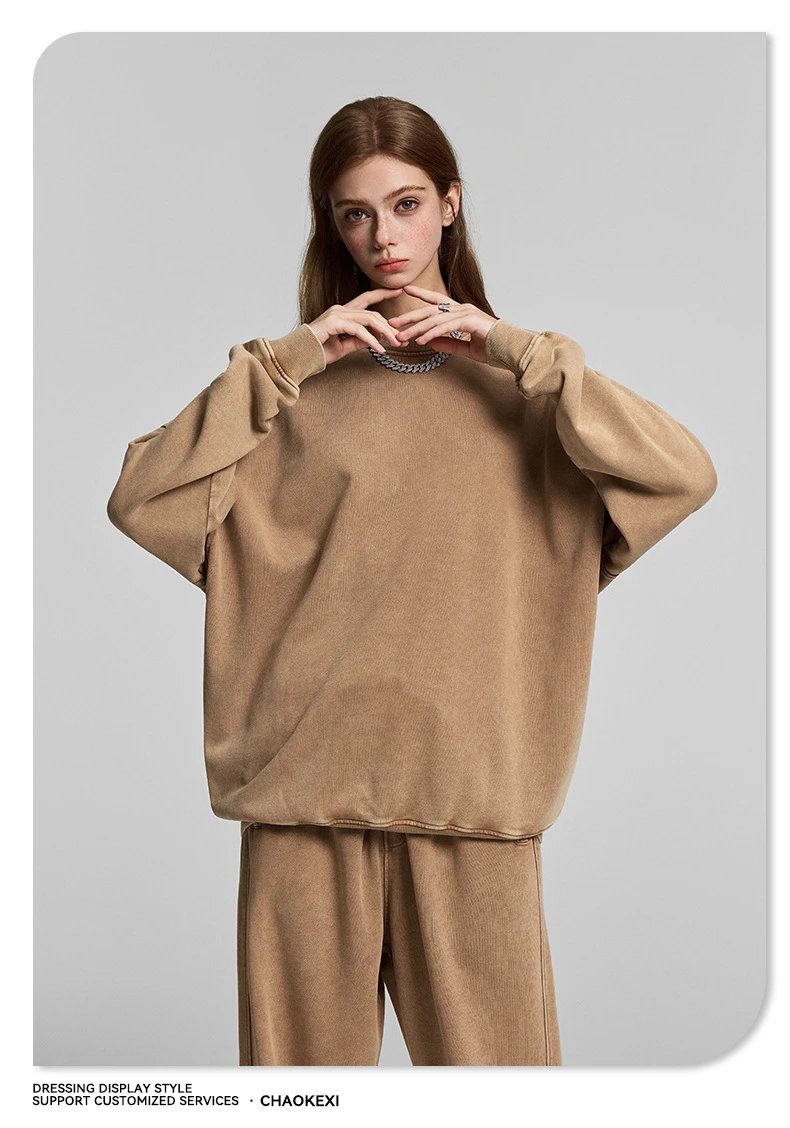 Men 420G Washed Snowflake Crewneck Sweatshirt Sandstone - Gallery Image 7 - Detailed View