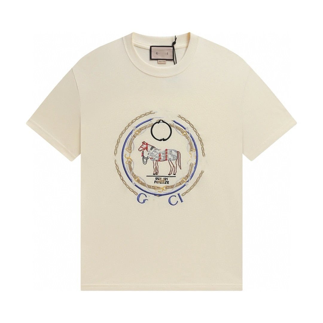 Casual Cotton Graphic Tee Unisex Ivory - Gucci - Cnfans - $23.55