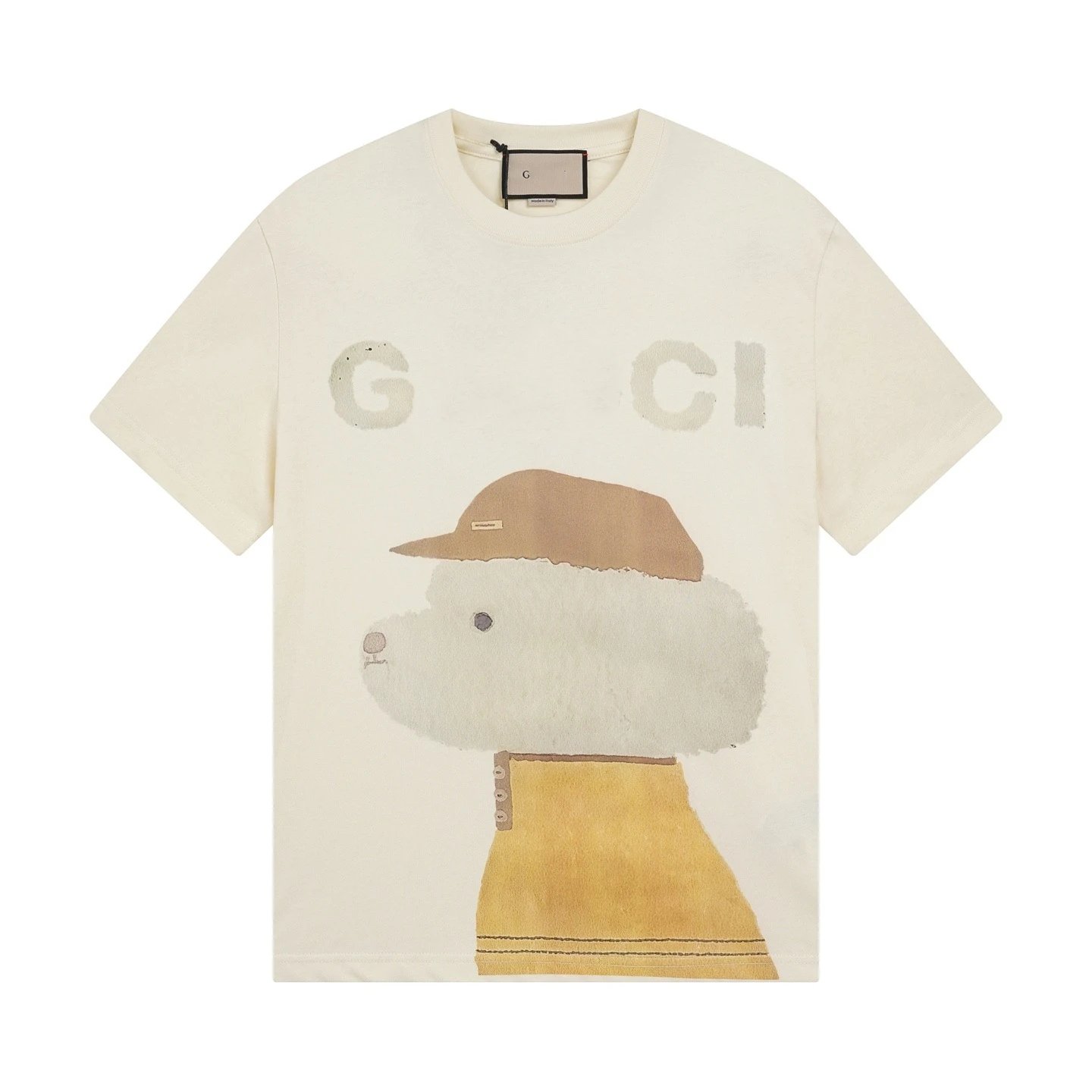 Casual Cotton Blend Graphic Tee Unisex Ecru - Gucci - Cnfans - $23.55