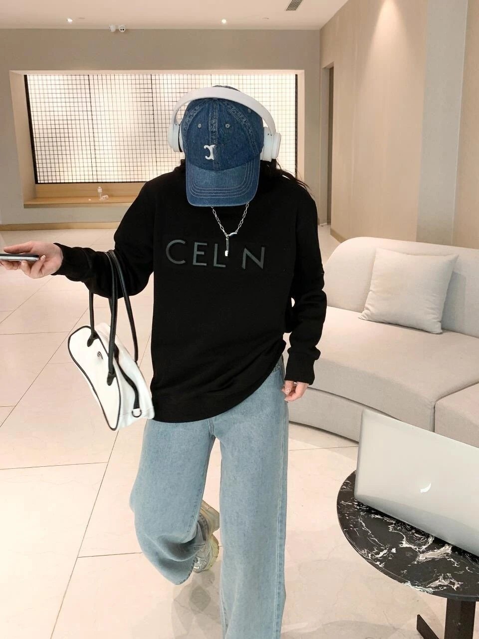 Black Embossed CELINE Sweatshirt - Gallery Image 5 - Detailed View